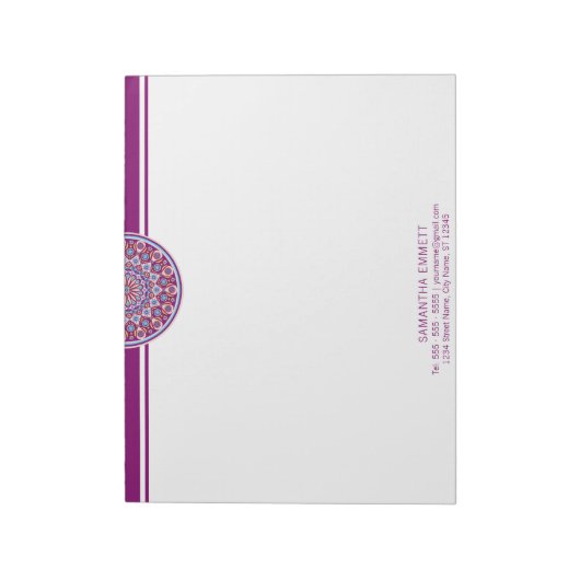 Lila Mandala Modernes Berufliches Notepad Notizblock (Rotiert)