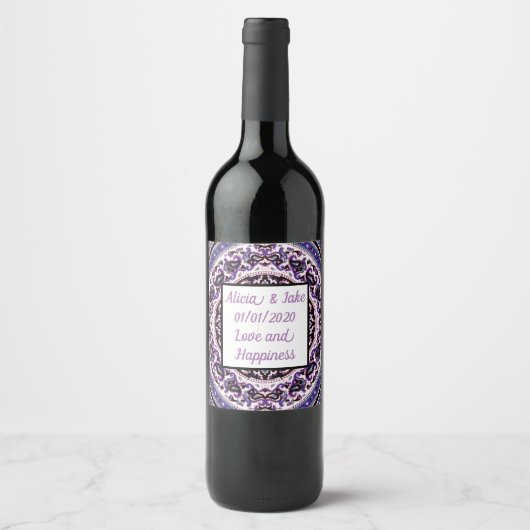 Lila Mandala Wine Lable Weinetikett (Vorderseite)