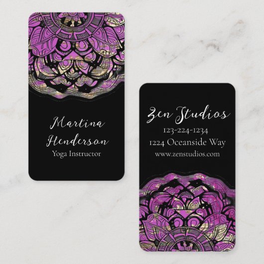 Lila Mandala Yoga Business Card Visitenkarte (Vorne/Hinten)