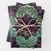 Lila Mandalas und Schmetterlinge auf dem Aquamarin Geschenkpapier Set (Beispiel)