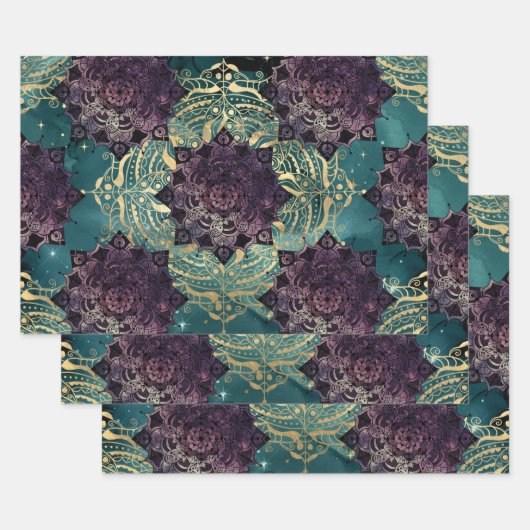 Lila Mandalas und Schmetterlinge auf dem Aquamarin Geschenkpapier Set (Set)