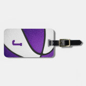 lila Mannschaftsfarben mit Monogramm Basketball Gepäckanhänger (Vorderseite horizontal)