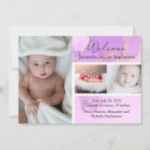 Lila Marble 3 Foto Girl Baby Geburtsankündigung Einladung (Vorderseite)