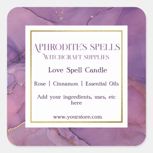 Lila, marbleisiertes Hexenwerk Quadratischer Aufkleber (Vorderseite)