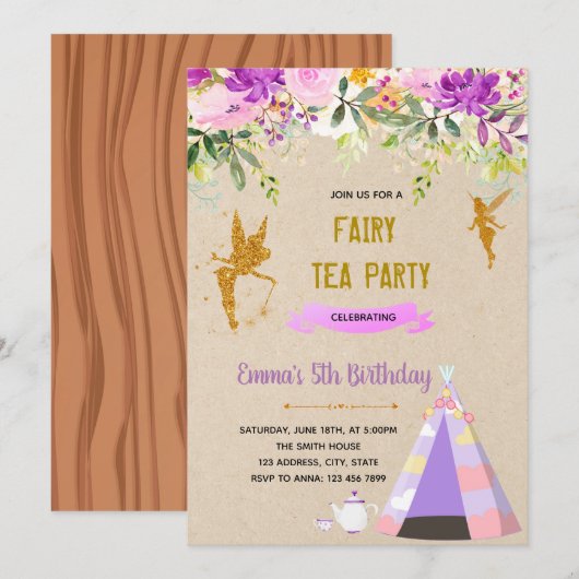 Lila Märchenlepover Party Dankeskarte (Vorne/Hinten)