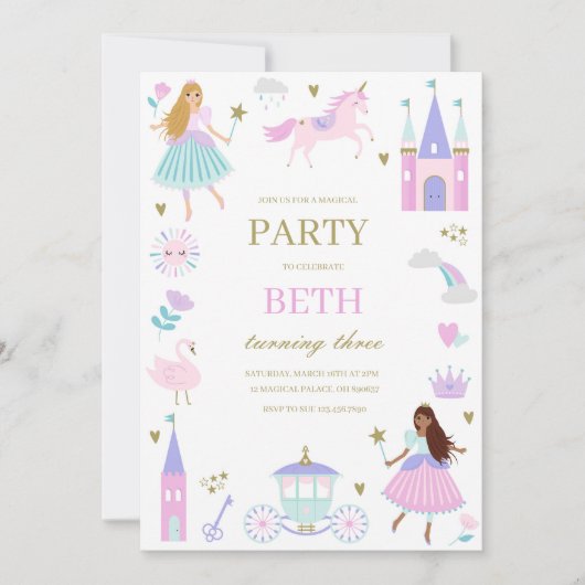 Lila Märchenprinzessin Girl Birthday Einladung (Vorderseite)