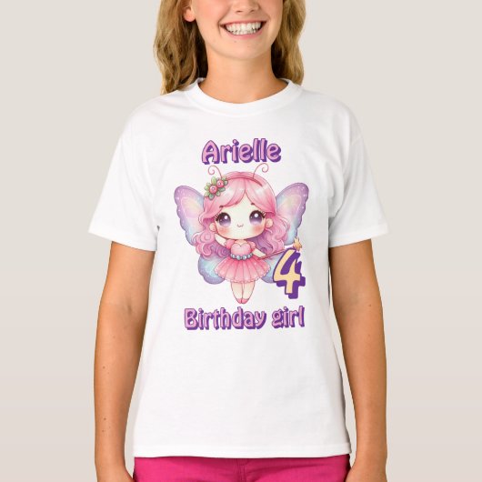 Lila Märchenschmetterling Geburtstag T-Shirt (Vorderseite)