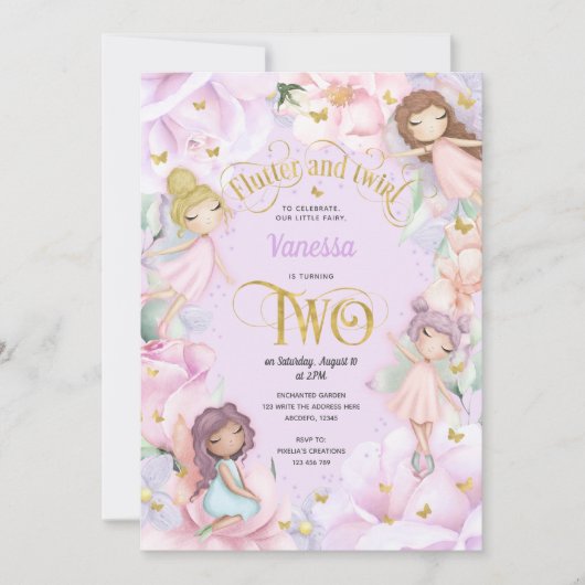 Lila Märchenthemen, 2. Geburtstagsfeier Einladung (Vorderseite)