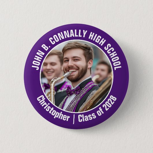 Lila Marching Band Foto High School Brag Button (Vorderseite)
