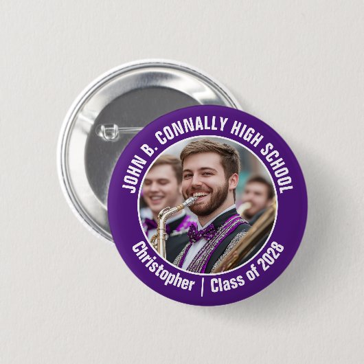 Lila Marching Band Foto High School Brag Button (Vorne & Hinten)