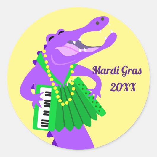 Lila Mardi Gras Alligator Runder Aufkleber (Vorderseite)