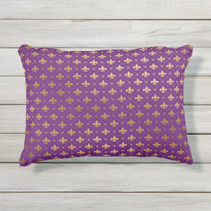 Lila Mardi Gras Elegantes Goldenes Fleur De Lis Kissen Für Draußen