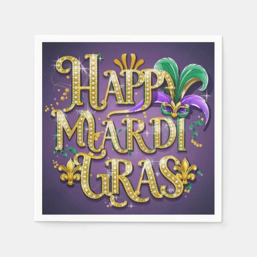 Lila Mardi Gras "Happy Mardi Gras" Serviette (Vorderseite)