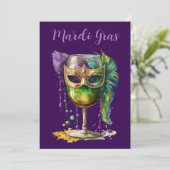 Lila Mardi-Gras-Maske Einladung (Stehend Vorderseite)