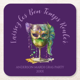 Lila Mardi-Gras-Maske Rechteckiger Pappuntersetzer