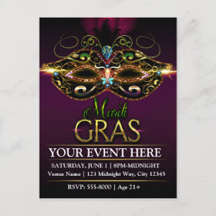 Lila MARDI GRAS Promotions Party Postkarte