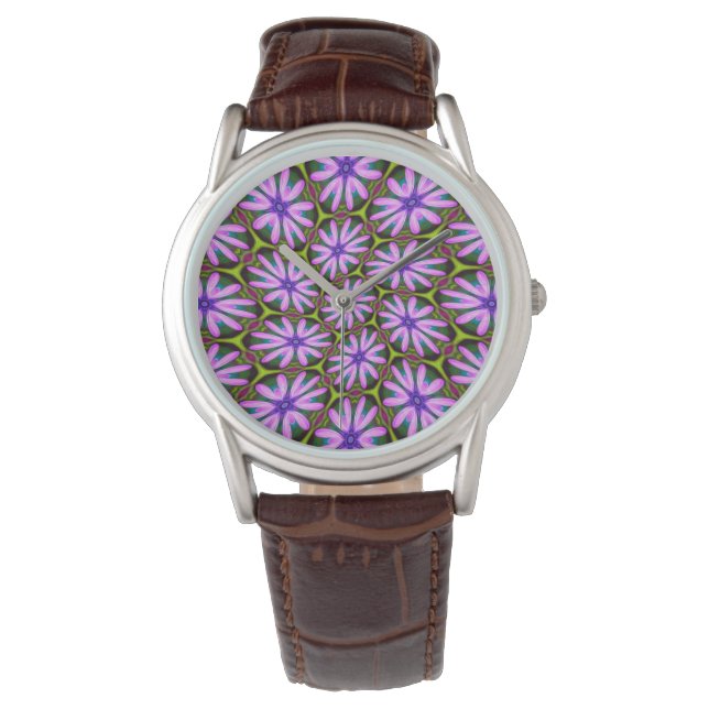 Lila Marguerite-Muster Armbanduhr (Vorderseite)