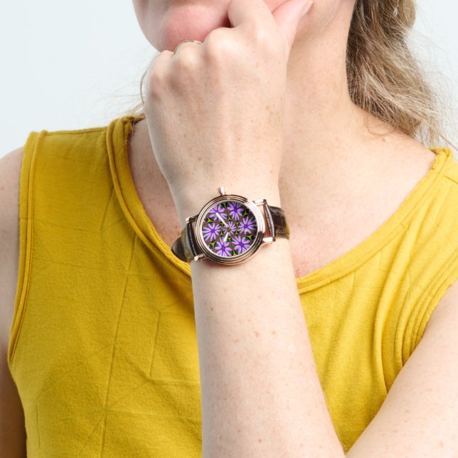 Lila Marguerite-Muster Armbanduhr (Handgelenk)