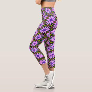 Lila Marguerite-Muster Capri Leggings