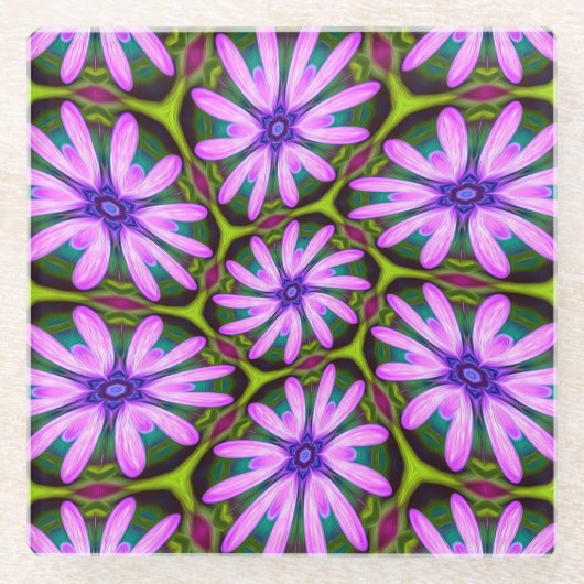 Lila Marguerite-Muster Glasuntersetzer (Vorderseite)