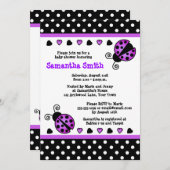 Lila Marienkäfer-Baby-Duschen-Schwarz-weiße Einladung (Vorne/Hinten)