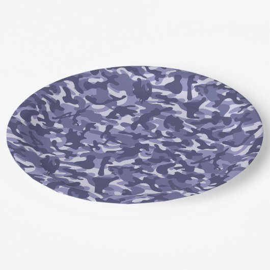 Lila Marine Camouflage Pappteller (Schrägansicht)