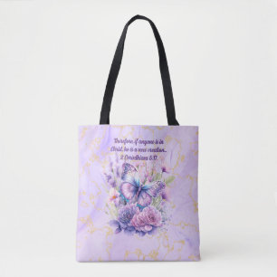 Lila Marmor Bibelvers und Schmetterling Tasche