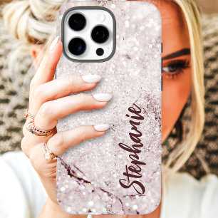 Lila Marmor Glitter Custom Name iPhone 16 Pro Hülle