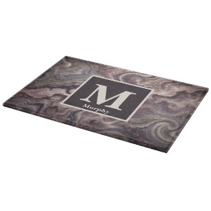 Lila Marmor mit Tief-Silver-Akzenten Monogramm Schneidebrett