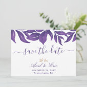 Lila Marmor und Eukalyptus - Elegante Hochzeit Save The Date (Stehend Vorderseite)