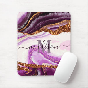 Lila Marmor und Glitzer Mousepad