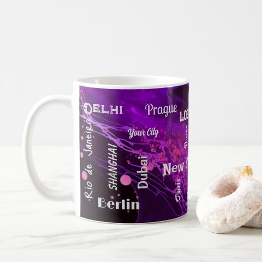lila Marmor wirbelt Megastadt Kaffeetasse (Mit Donut)