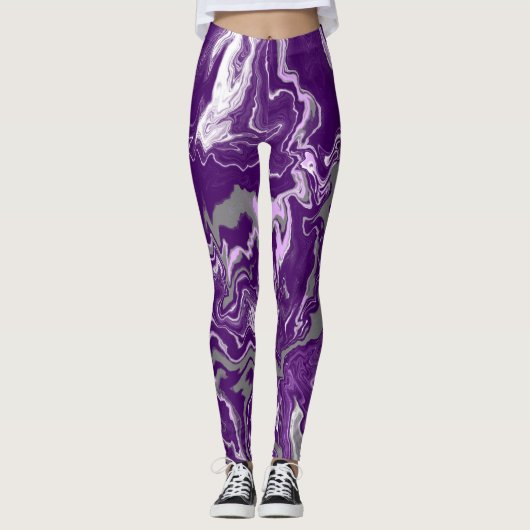 Lila Marmorflüssiges Kunstmarmor Leggings (Vorderseite)