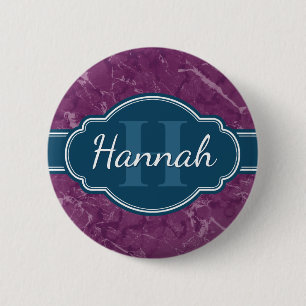 Lila Marmormuster Aquamarines Monogramm Button