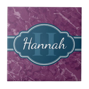 Lila Marmormuster Aquamarines Monogramm Fliese