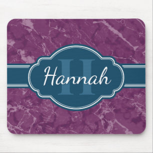Lila Marmormuster Aquamarines Monogramm Mousepad