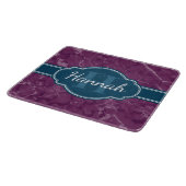 Lila Marmormuster Aquamarines Monogramm Schneidebrett (Ecke)