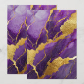 Lila Marmormuster mit Gold Einladung (Vorne/Hinten)