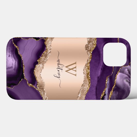 Lila Marmorspeicher und Rose Gold Glitzer Sparkle Case-Mate iPhone Hülle (Rückseite (Horizontal))