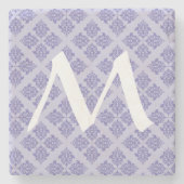 Lila marokkanischer Damast mit Monogram Steinuntersetzer (Vorderseite)