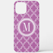 Lila marokkanisches Gitter-Monogramm Case-Mate iPhone Hülle (Rückseite)