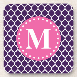 Lila marokkanisches Gitter rosa Monogramm Getränkeuntersetzer