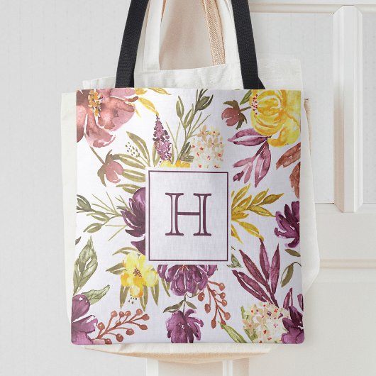 Lila Maroon Floral Watercolor Hübsch Monogramm Tasche