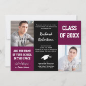 Lila Maroon und Black Custom Athlete Abschluss Einladung (Vorderseite)