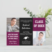 Lila Maroon und Black Custom Athlete Abschluss Einladung (Stehend Vorderseite)