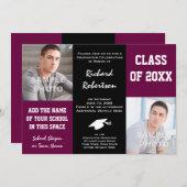 Lila Maroon und Black Custom Athlete Abschluss Einladung (Vorne/Hinten)