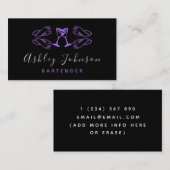 Lila Martini Glasses Night Club Bar Barkeeper Visitenkarte (Vorne/Hinten)