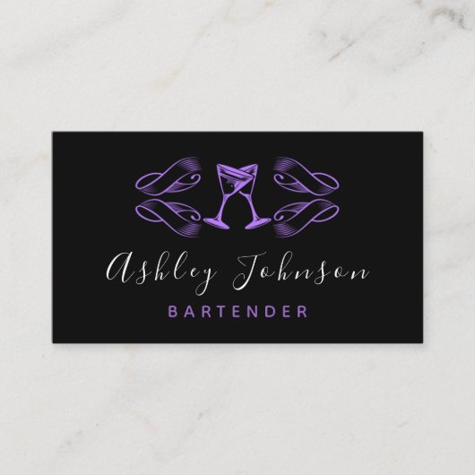 Lila Martini Glasses Night Club Bar Barkeeper Visitenkarte (Vorderseite)