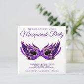 Lila Mask New Year's Eve Masquerade Party Einladun Einladung (Stehend Vorderseite)