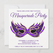 Lila Mask New Year's Eve Masquerade Party Einladun Einladung (Vorderseite)